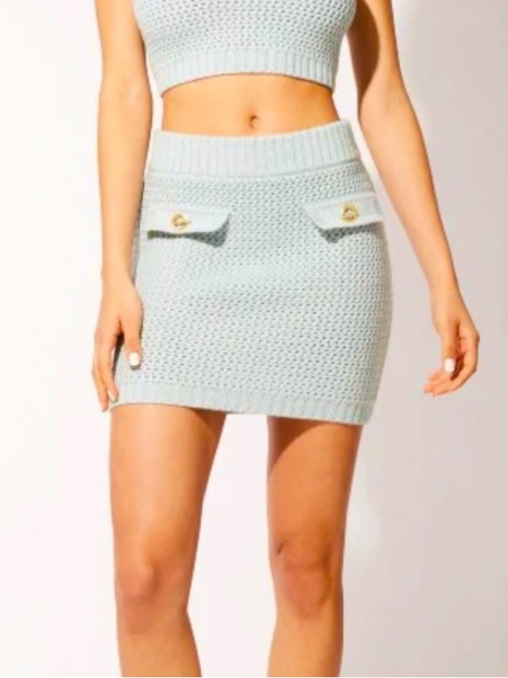 NWT Solid & Striped Ronnie Crochet Knit Mini Skirt in Powder Blue SIZE S